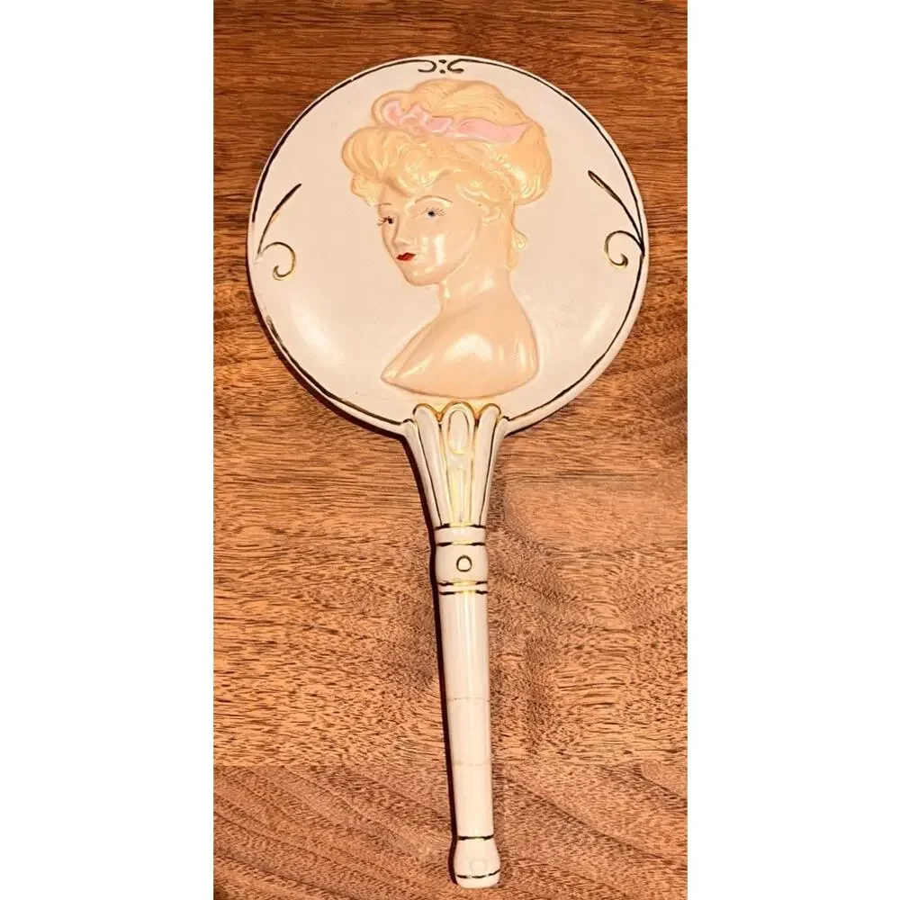 Vintage Hand‎ Mirror Ceramic Blonde Woman, French Inspired, McRae's 1970s, Old